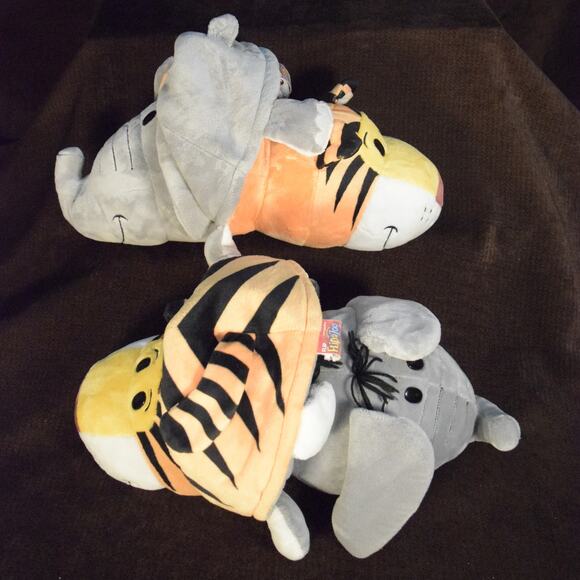 2 Flip A Zoo Plush Reversible Stuffed Animal Elephant /Tiger Safari Jungle Clean - Picture 3 of 6